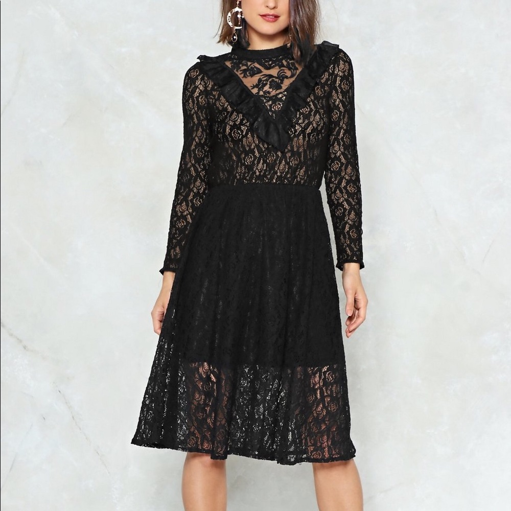 Nasty Gal Night Sky Black Lace Midi Dress